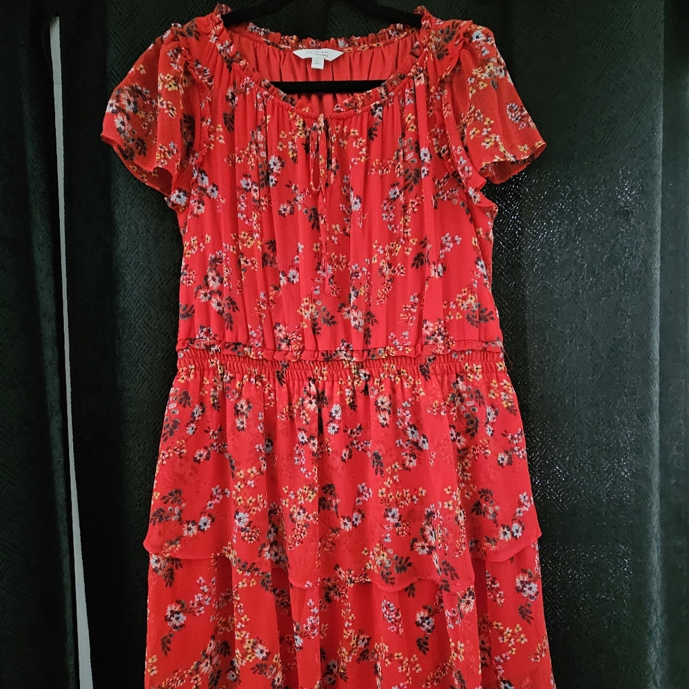 LC Lauren Conrad Women's Lined Red Floral Dress Short Sleeve Size L